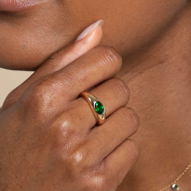 Green Topaz Dome Ring in Gold - Rings - Astrid & Miyu