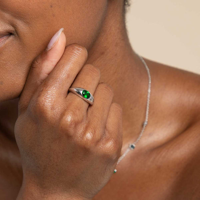 Green Topaz Dome Ring in Silver - Rings - Astrid & Miyu