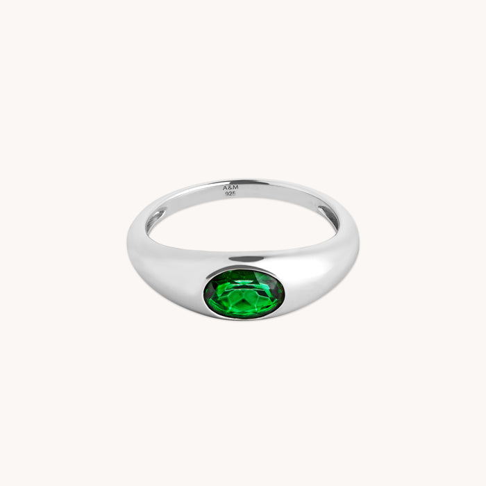 Green Topaz Dome Ring in Silver