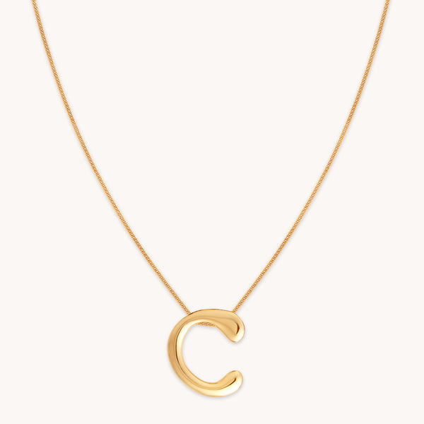 18k Gold Plated Jewellery - C Initial Bold Pendant Necklace in Gold - Pendant Necklace - Astrid &amp; Miyu