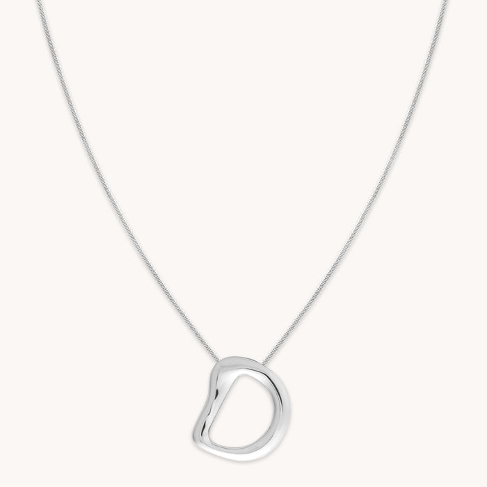D Initial Bold Pendant Necklace in Silver