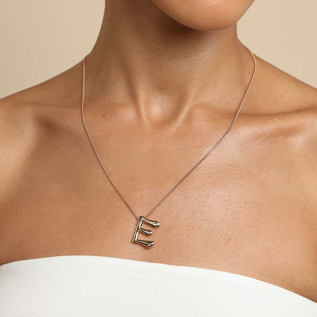 18k Gold Plated Jewellery - E Initial Bold Pendant Necklace in Gold - Pendant Necklace - Astrid & Miyu