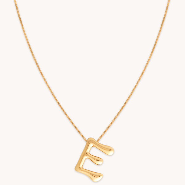 18k Gold Plated Jewellery - E Initial Bold Pendant Necklace in Gold - Pendant Necklace - Astrid &amp; Miyu