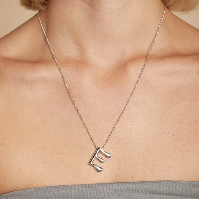Initial Pendant Necklaces - E Initial Bold Pendant Necklace in Silver - Pendant Necklace - Astrid & Miyu