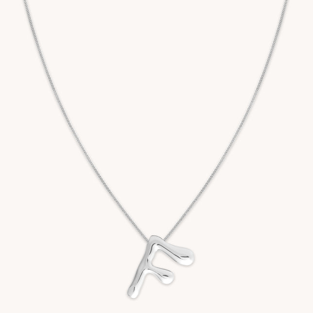 F Initial Bold Pendant Necklace in Silver