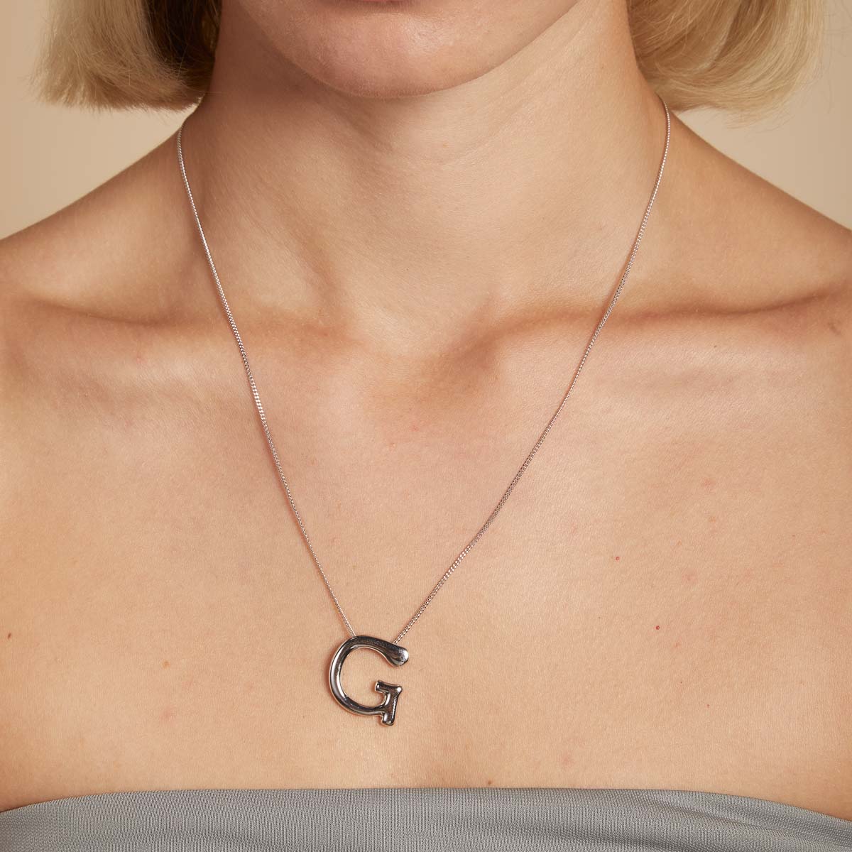 G Initial Bold Pendant Necklace in Silver
