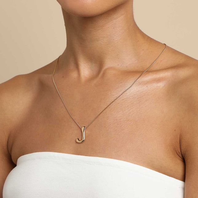 18k Gold Plated Jewellery - J Initial Bold Pendant Necklace in Gold - Pendant Necklace - Astrid & Miyu