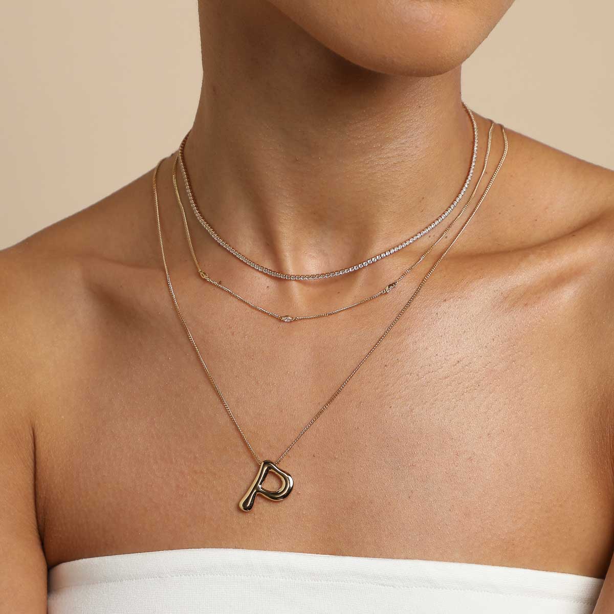18k Gold Plated Jewellery - P Initial Bold Pendant Necklace in Gold - Pendant Necklace - Astrid &amp; Miyu