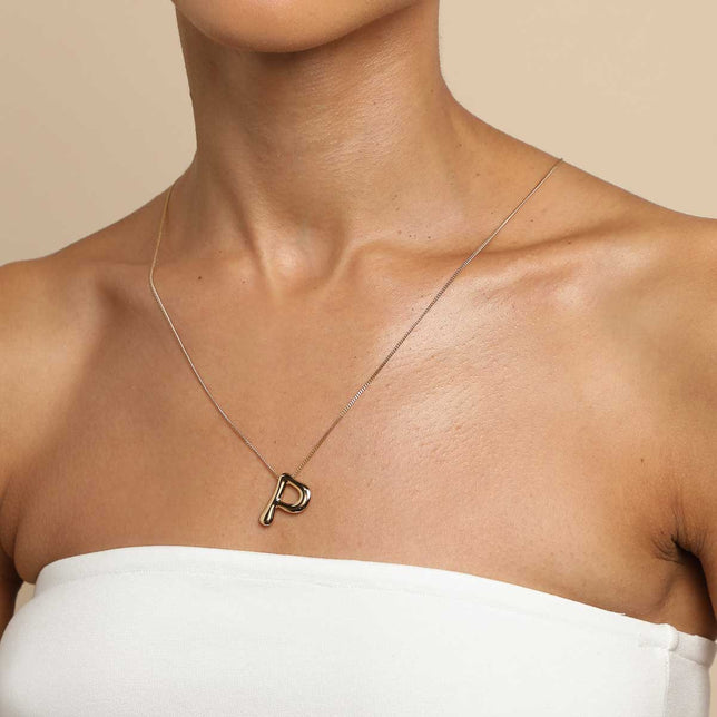 18k Gold Plated Jewellery - P Initial Bold Pendant Necklace in Gold - Pendant Necklace - Astrid & Miyu