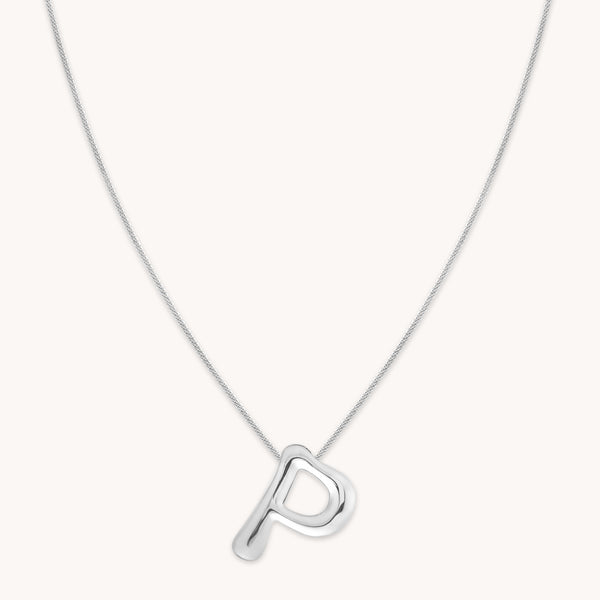 Necklaces & Bracelets - P Initial Bold Pendant Necklace in Silver - Pendant Necklace - Astrid &amp; Miyu