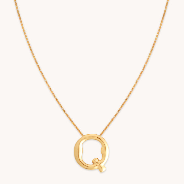 18k Gold Plated Jewellery - Q Initial Bold Pendant Necklace in Gold - Pendant Necklace - Astrid &amp; Miyu