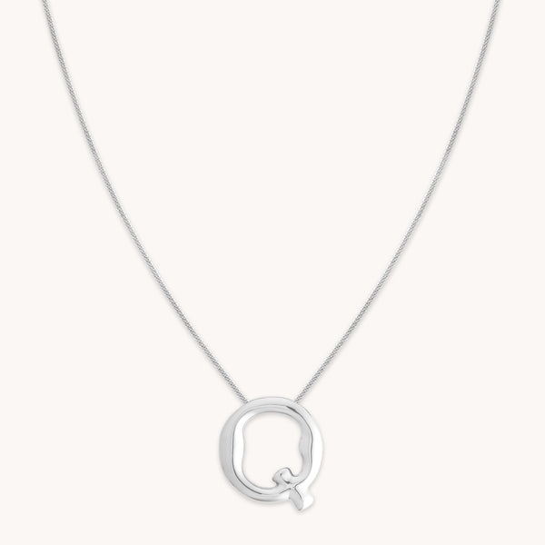 Necklaces & Bracelets - Q Initial Bold Pendant Necklace in Silver - Pendant Necklace - Astrid &amp; Miyu