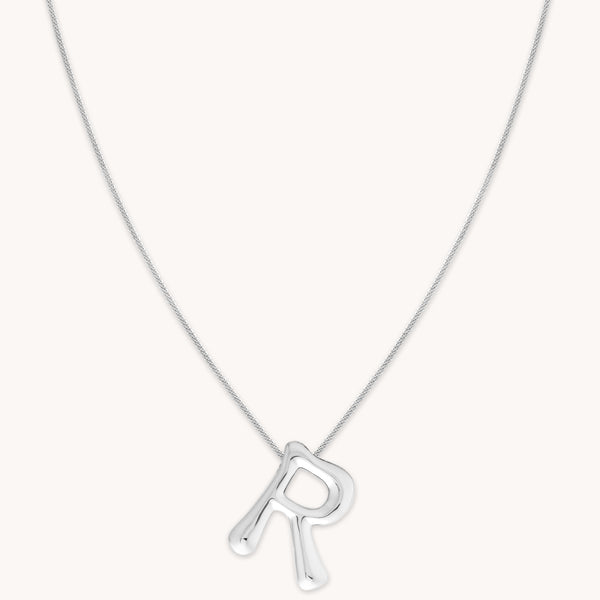 Necklaces & Bracelets - R Initial Bold Pendant Necklace in Silver - Pendant Necklace - Astrid &amp; Miyu