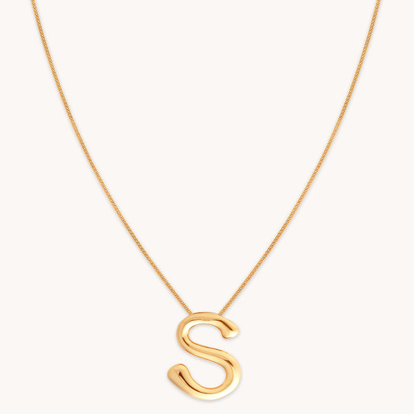 18k Gold Plated Jewellery - S Initial Bold Pendant Necklace in Gold - Pendant Necklace - Astrid &amp; Miyu