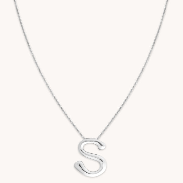 Necklaces & Bracelets - S Initial Bold Pendant Necklace in Silver - Pendant Necklace - Astrid &amp; Miyu