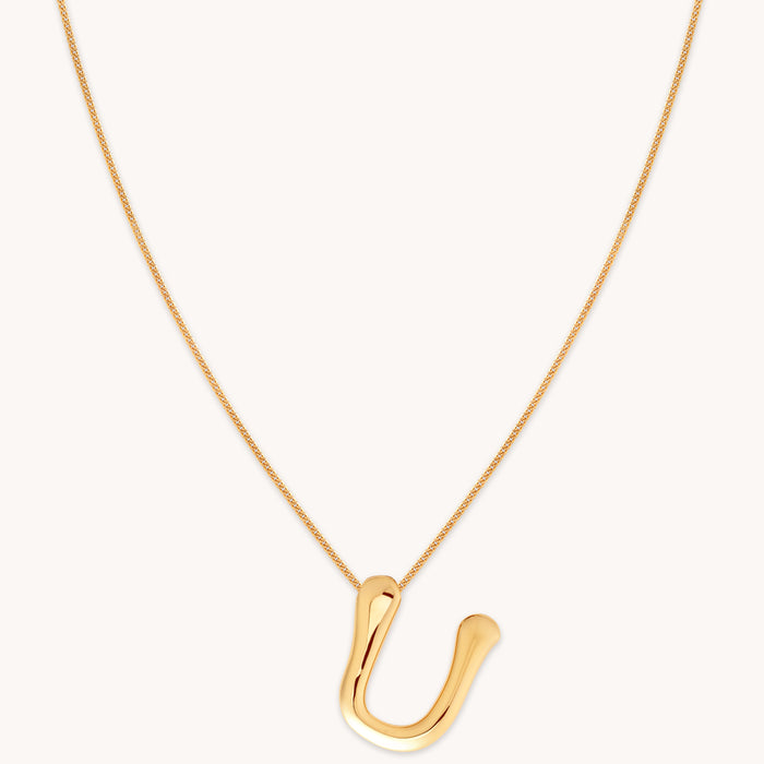 U Initial Bold Pendant Necklace in Gold