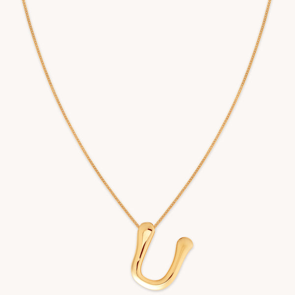 18k Gold Plated Jewellery - U Initial Bold Pendant Necklace in Gold - Pendant Necklace - Astrid &amp; Miyu