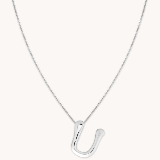 U Initial Bold Pendant Necklace in Silver