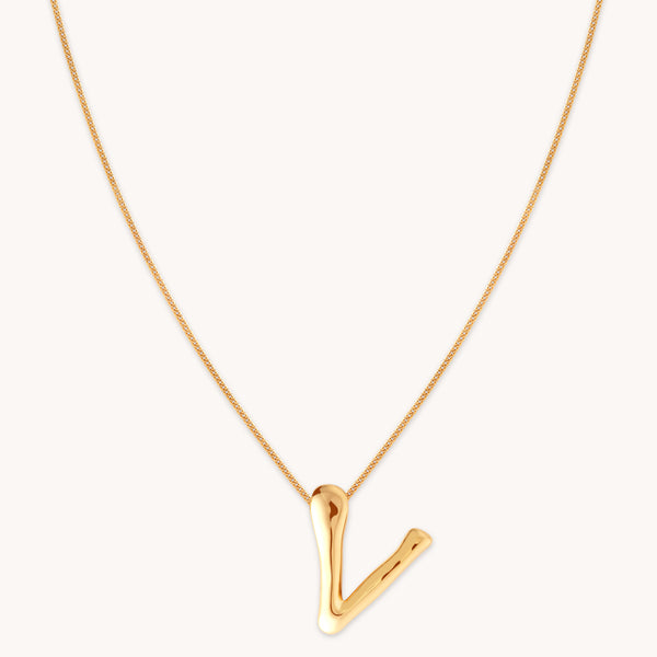 18k Gold Plated Jewellery - V Initial Bold Pendant Necklace in Gold - Pendant Necklace - Astrid &amp; Miyu