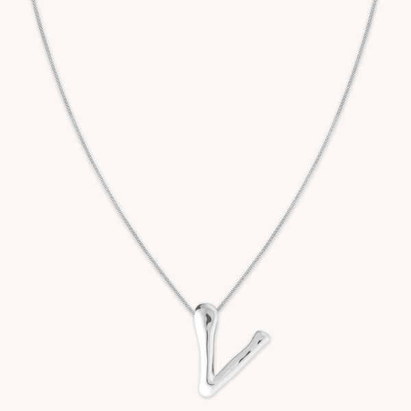 Necklaces & Bracelets - V Initial Bold Pendant Necklace in Silver - Pendant Necklace - Astrid &amp; Miyu