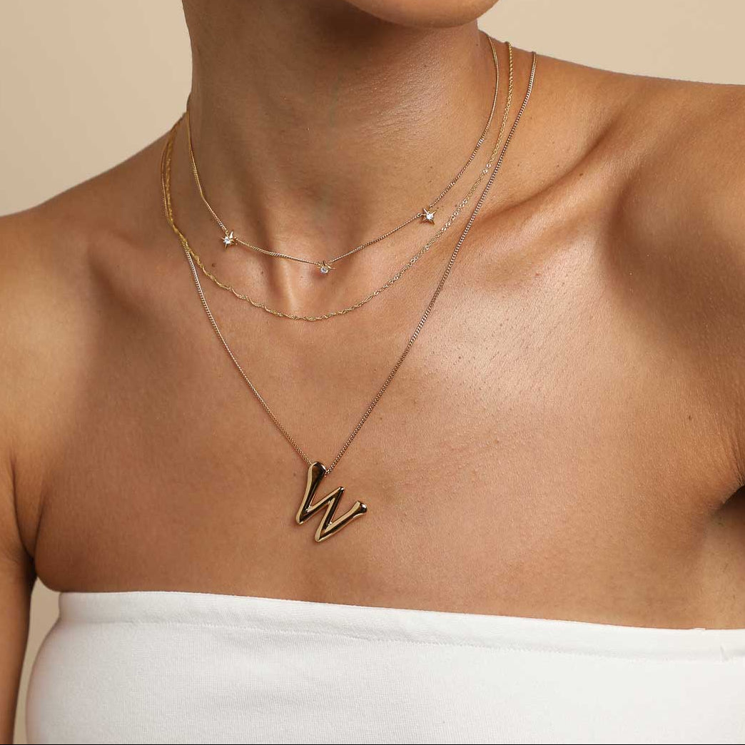 18k Gold Plated Jewellery - W Initial Bold Pendant Necklace in Gold - Pendant Necklace - Astrid &amp; Miyu