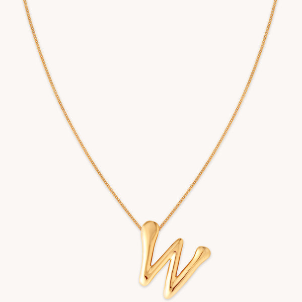 18k Gold Plated Jewellery - W Initial Bold Pendant Necklace in Gold - Pendant Necklace - Astrid &amp; Miyu