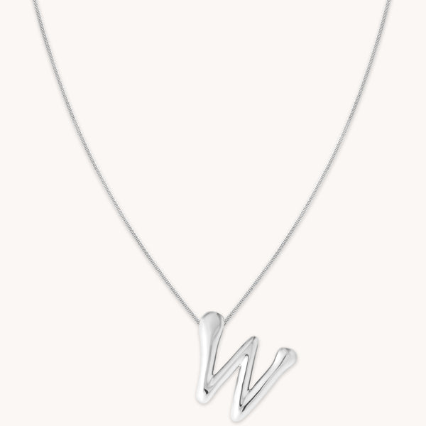 Necklaces & Bracelets - W Initial Bold Pendant Necklace in Silver - Pendant Necklace - Astrid &amp; Miyu