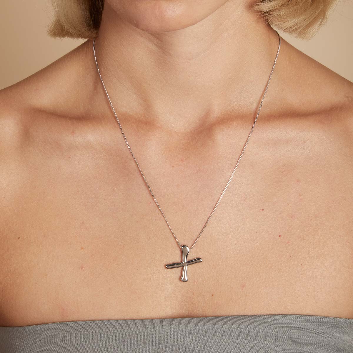 X Initial Bold Pendant Necklace in Silver