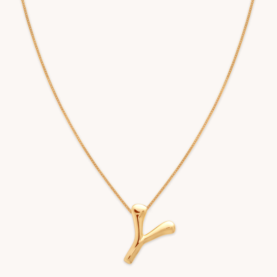 18k Gold Plated Jewellery - Y Initial Bold Pendant Necklace in Gold - Pendant Necklace - Astrid &amp; Miyu