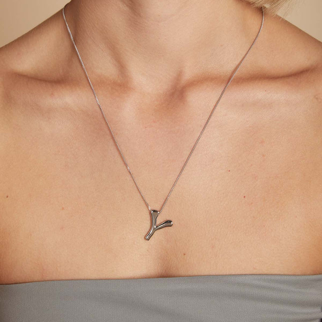 Necklaces & Bracelets - Y Initial Bold Pendant Necklace in Silver - Pendant Necklace - Astrid & Miyu