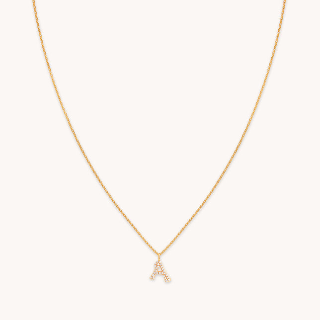 A Initial Pavé Pendant Necklace in Gold