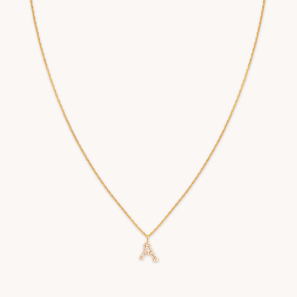 18k Gold Plated Jewellery - A Initial Pavé Pendant Necklace in Gold - Pendant Necklace - Astrid &amp; Miyu