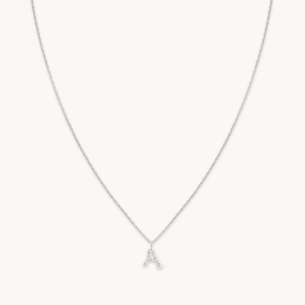 Gemstone Necklaces - A Initial Pavé Pendant Necklace in Silver - Pendant Necklace - Astrid &amp; Miyu