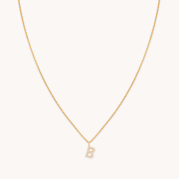 18k Gold Plated Jewellery - B Initial Pavé Pendant Necklace in Gold - Pendant Necklace - Astrid &amp; Miyu