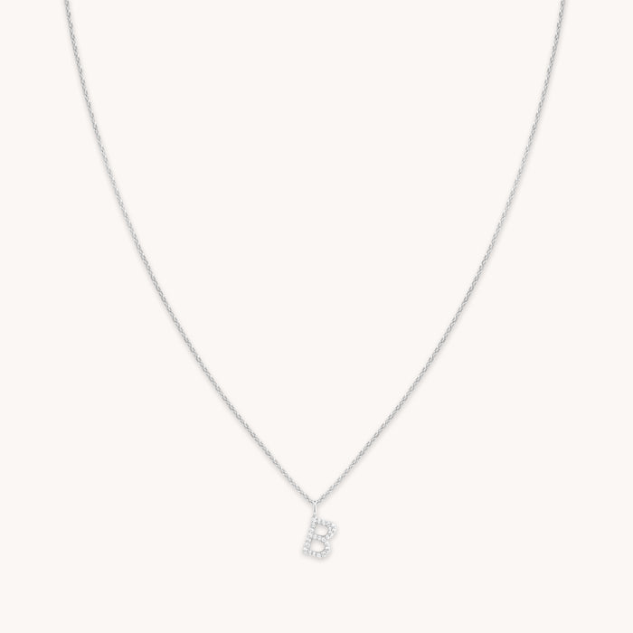 B Initial Pavé Pendant Necklace in Silver