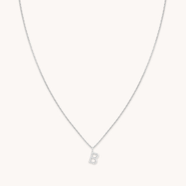 Gemstone Necklaces - B Initial Pavé Pendant Necklace in Silver - Pendant Necklace - Astrid &amp; Miyu