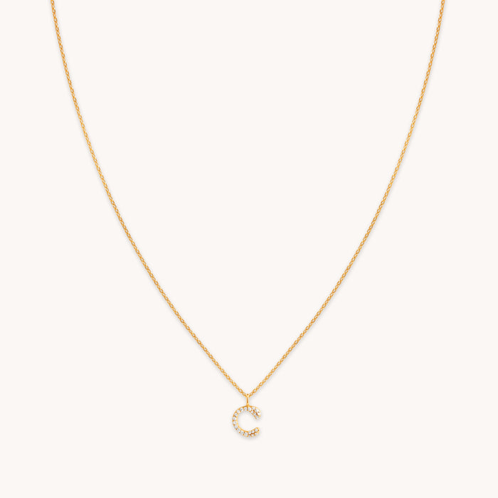 C Initial Pavé Pendant Necklace in Gold