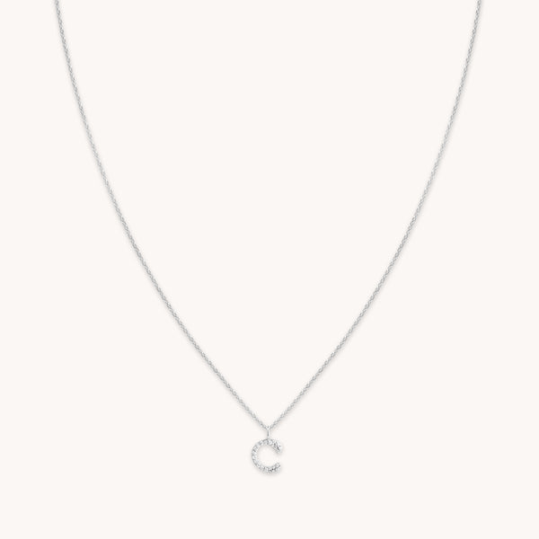 Gemstone Necklaces - C Initial Pavé Pendant Necklace in Silver - Pendant Necklace - Astrid &amp; Miyu