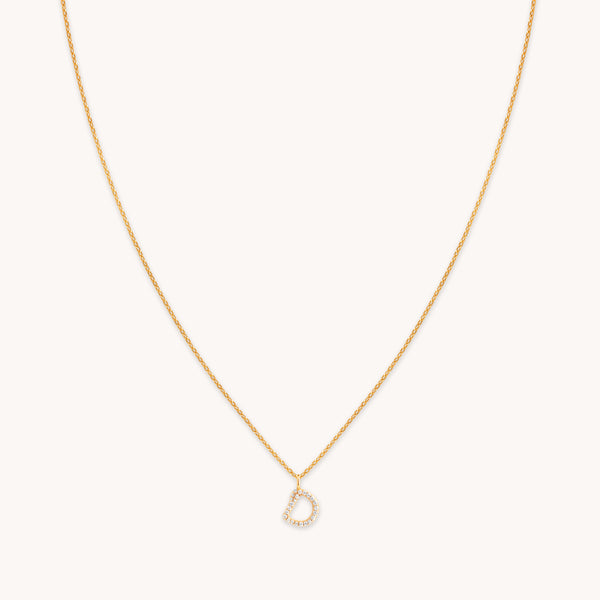 18k Gold Plated Jewellery - D Initial Pavé Pendant Necklace in Gold - Pendant Necklace - Astrid &amp; Miyu