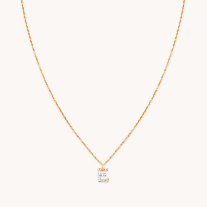 E Initial Pavé Pendant Necklace in Gold