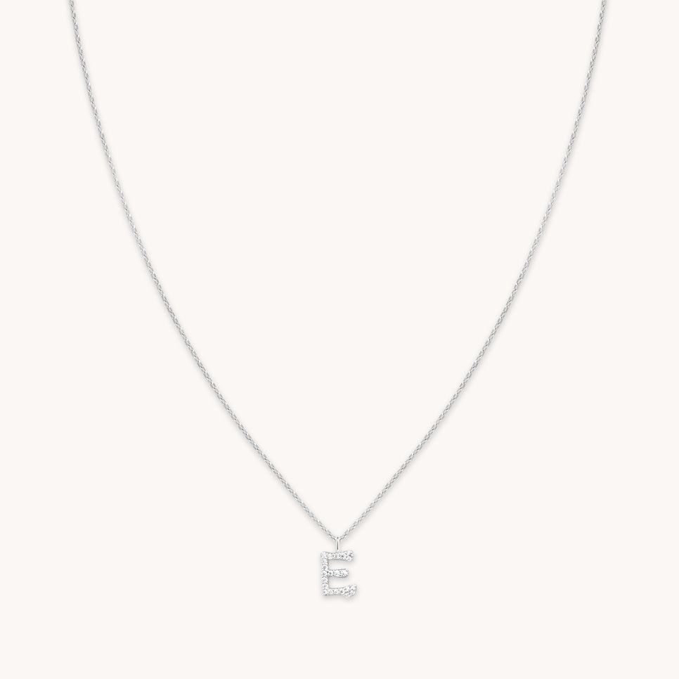 E Initial Pavé Pendant Necklace in Silver