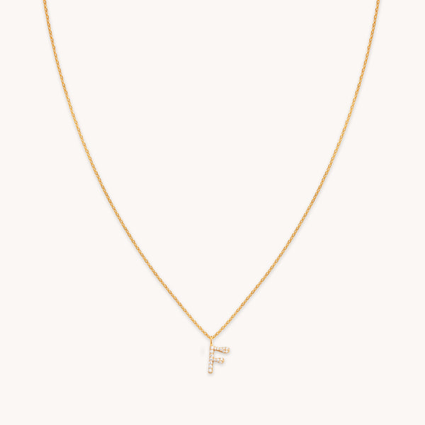 18k Gold Plated Jewellery - F Initial Pavé Pendant Necklace in Gold - Pendant Necklaces - Astrid &amp; Miyu