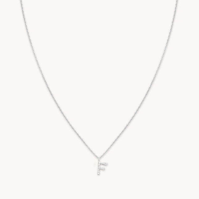 F Initial Pavé Pendant Necklace in Silver