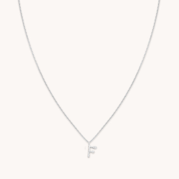 F Initial Pavé Pendant Necklace in Silver