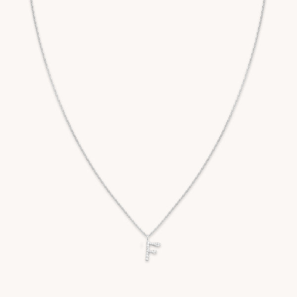 Gemstone Necklaces - F Initial Pavé Pendant Necklace in Silver - Pendant Necklace - Astrid &amp; Miyu