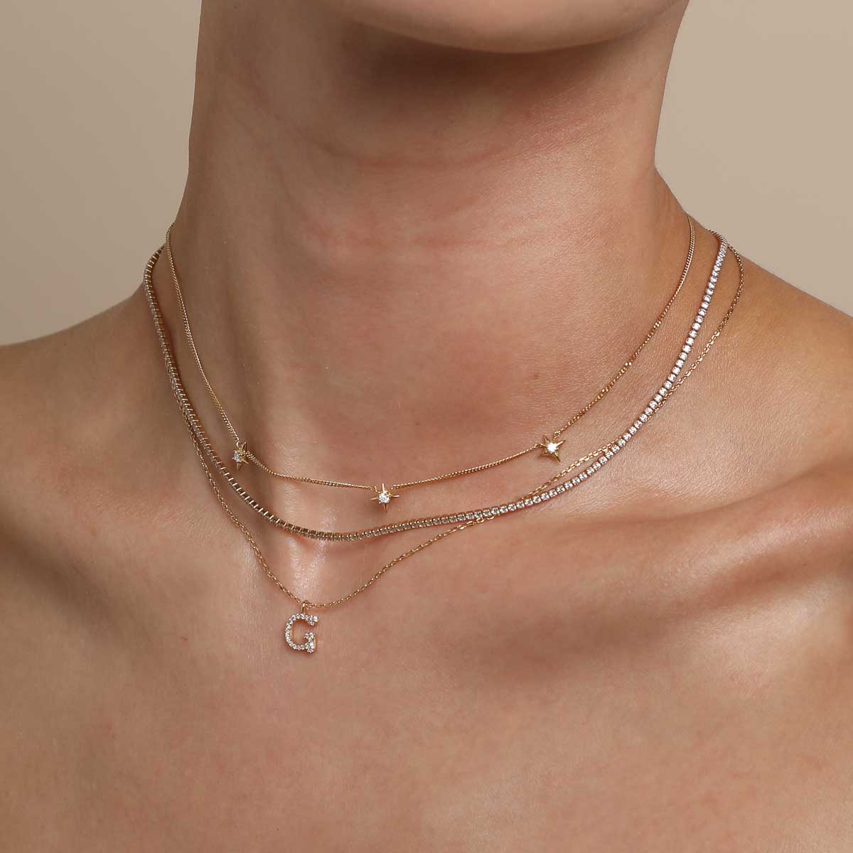 18k Gold Plated Jewellery - G Initial Pavé Pendant Necklace in Gold - Pendant Necklace - Astrid &amp; Miyu