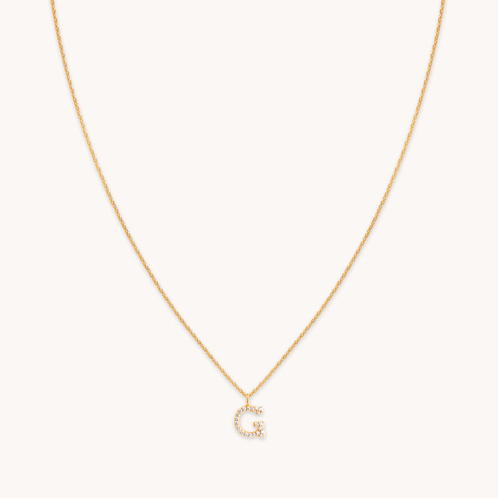 G Initial Pavé Pendant Necklace in Gold
