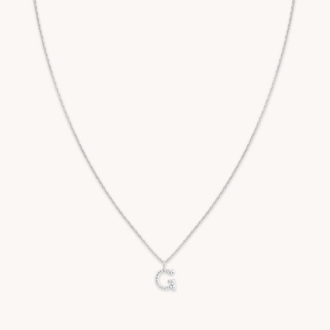 G Initial Pavé Pendant Necklace in Silver