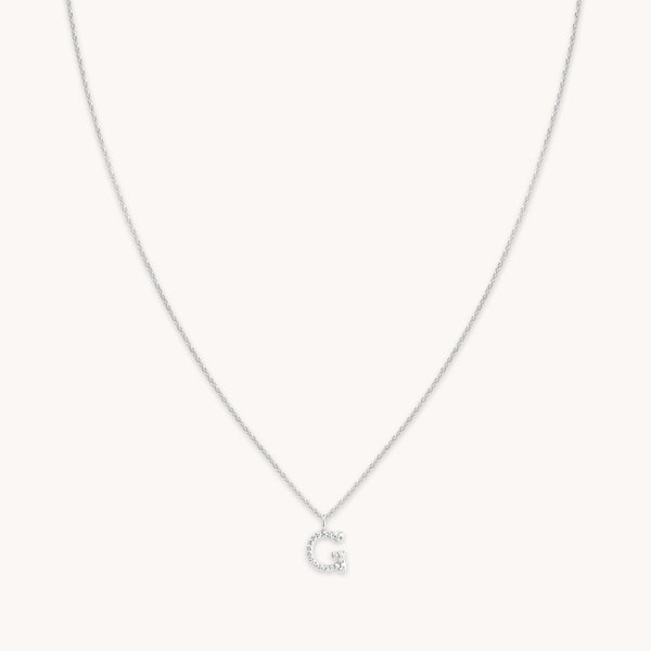 Gemstone Necklaces - G Initial Pavé Pendant Necklace in Silver - Pendant Necklace - Astrid &amp; Miyu