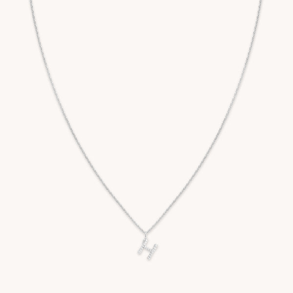 Gemstone Necklaces - H Initial Pavé Pendant Necklace in Silver - Pendant Necklace - Astrid &amp; Miyu